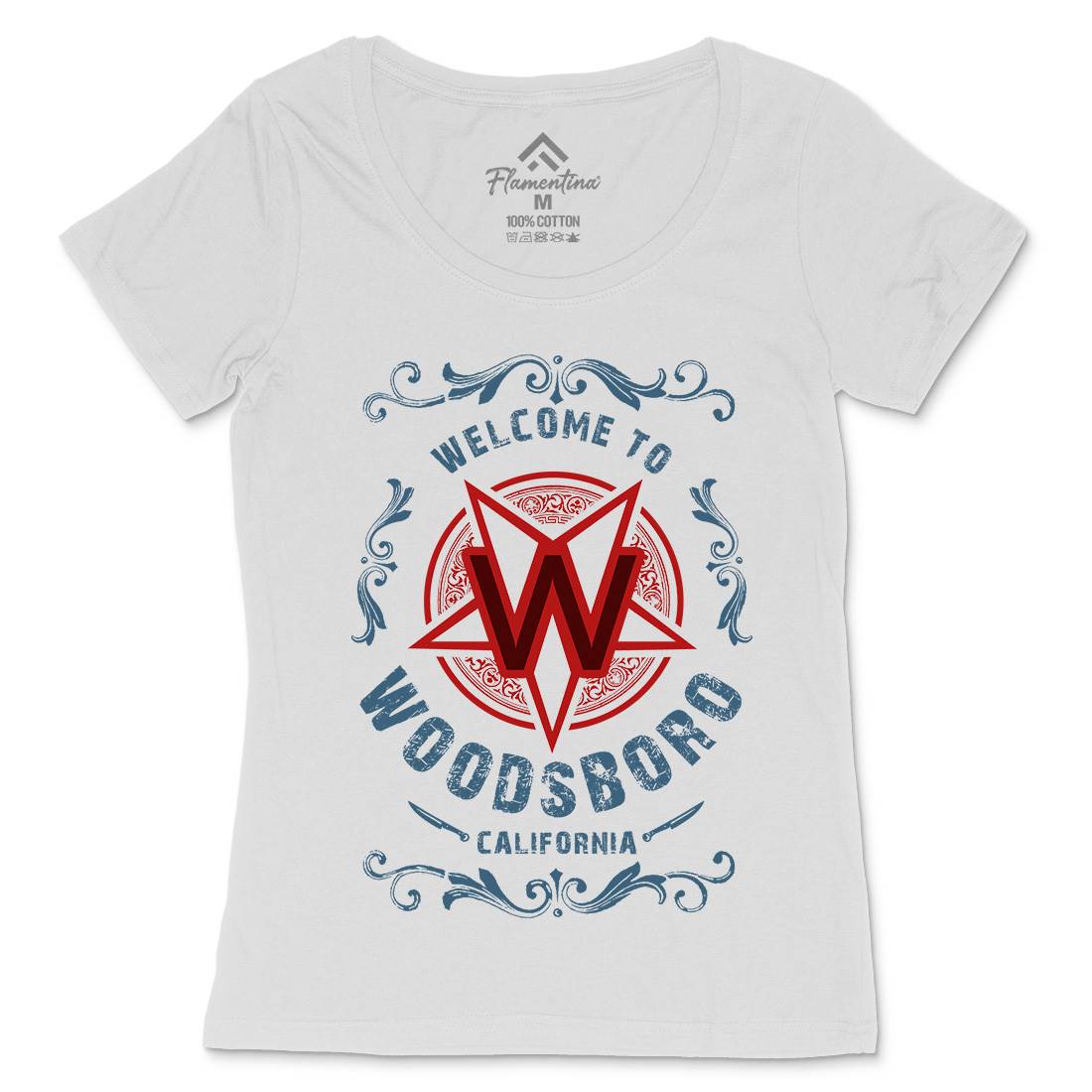 Woodsboro Womens Scoop Neck T-Shirt Horror D292