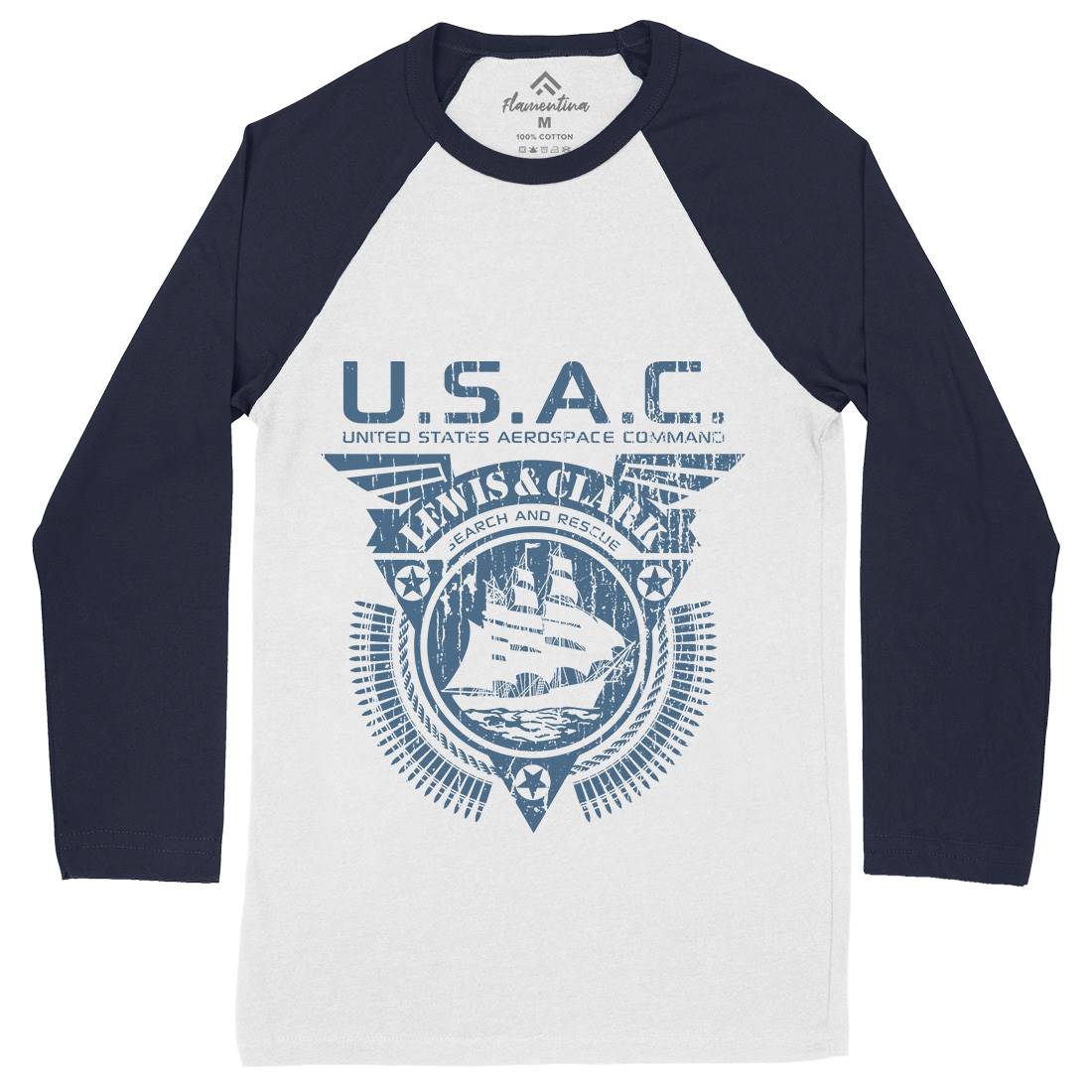 Usac Lewis And Clark Mens Long Sleeve Baseball T-Shirt Space D297