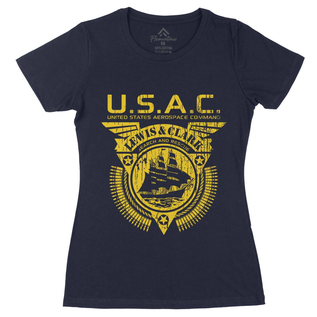 Usac Lewis And Clark Womens Organic Crew Neck T-Shirt Space D297