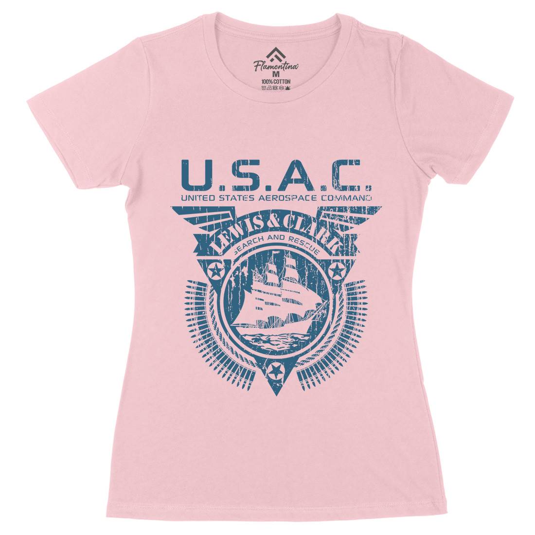 Usac Lewis And Clark Womens Organic Crew Neck T-Shirt Space D297