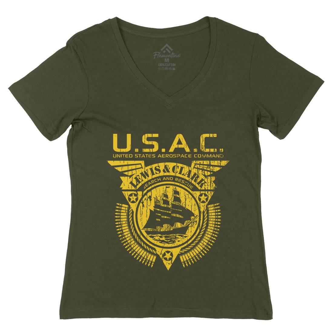 Usac Lewis And Clark Womens Organic V-Neck T-Shirt Space D297