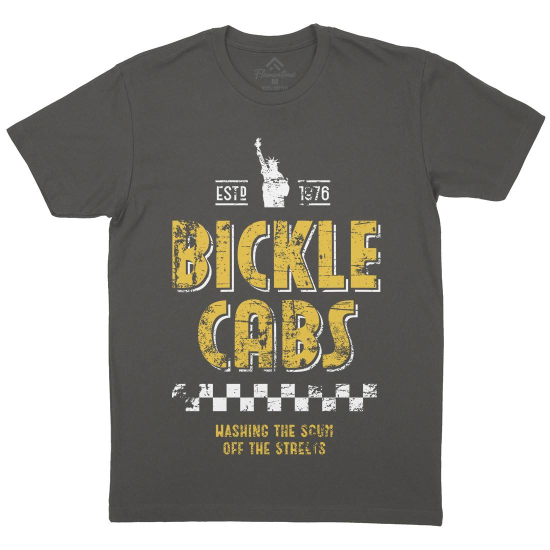 Bickle Cabs Mens Organic Crew Neck T-Shirt Retro D306