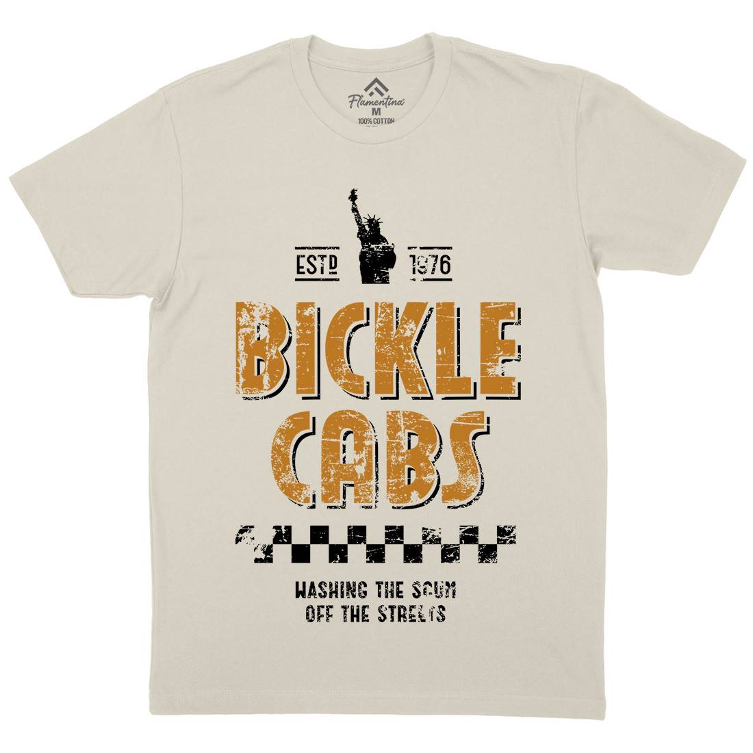 Bickle Cabs Mens Organic Crew Neck T-Shirt Retro D306