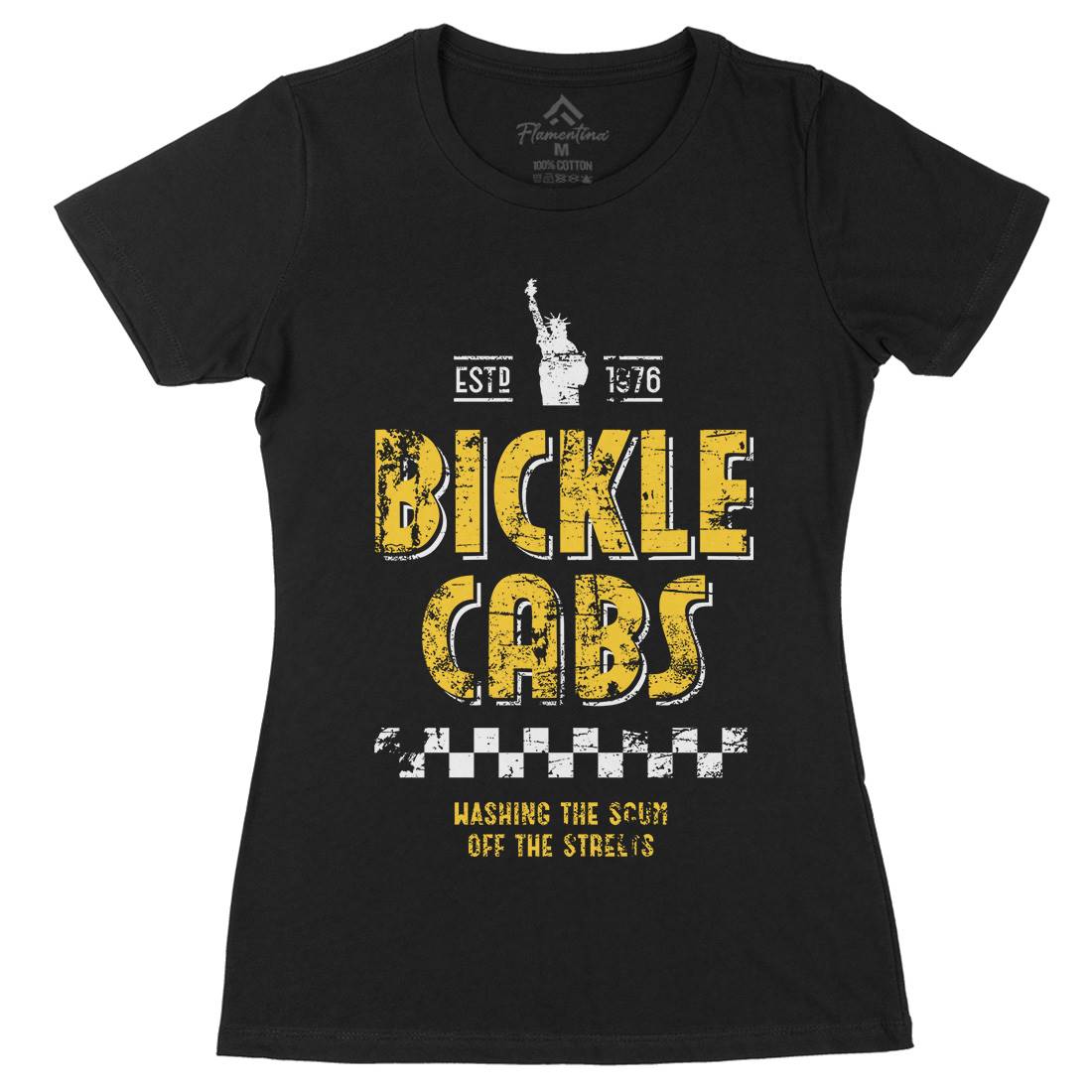 Bickle Cabs Womens Organic Crew Neck T-Shirt Retro D306