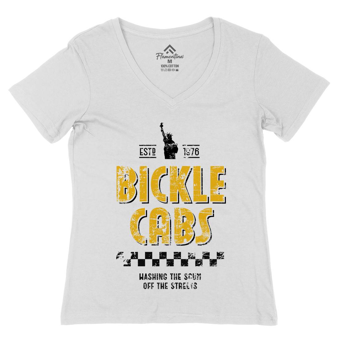 Bickle Cabs Womens Organic V-Neck T-Shirt Retro D306