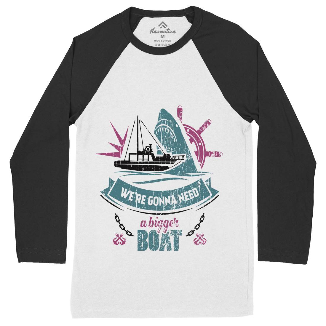 Bigger Boat Mens Long Sleeve Baseball T-Shirt Navy D307