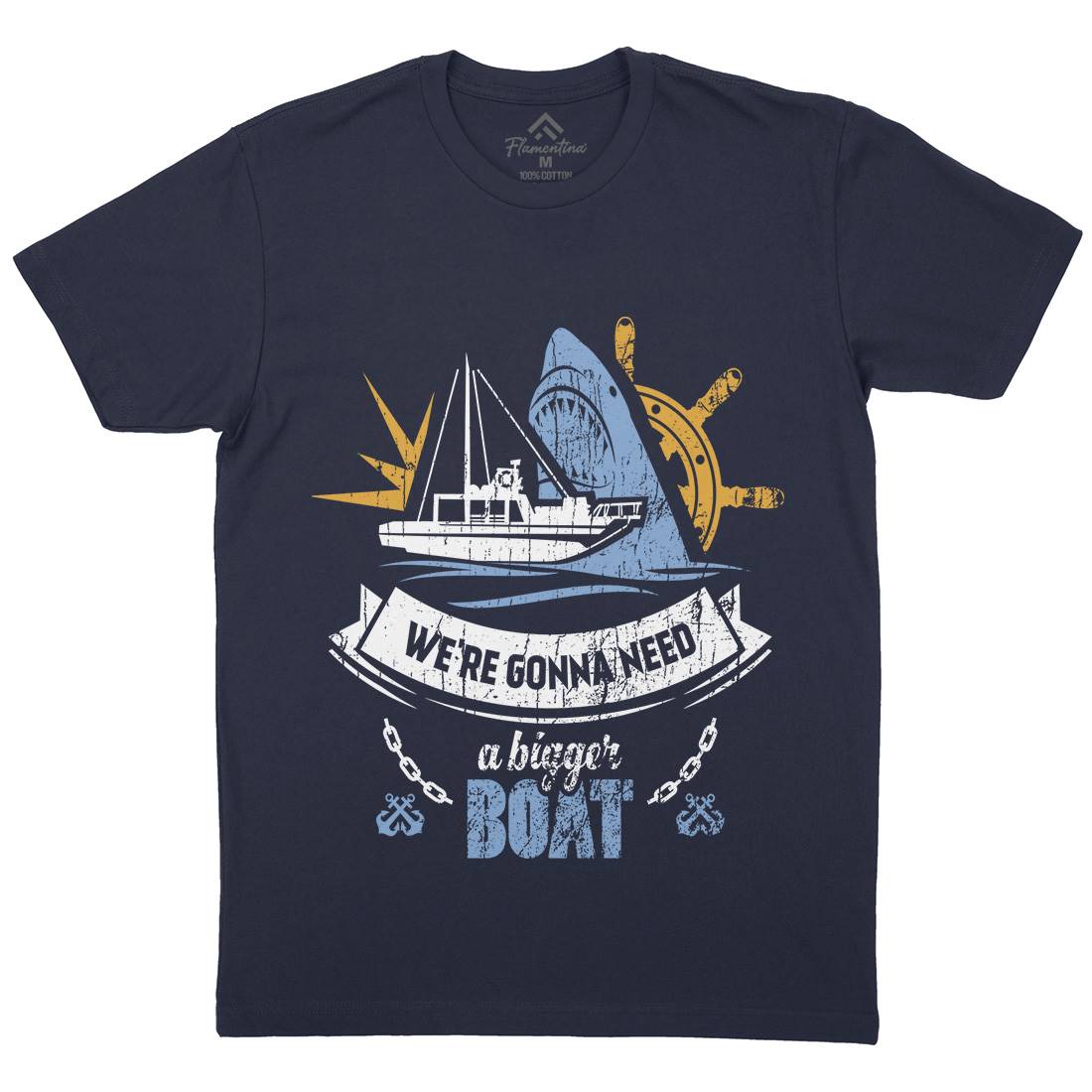 Bigger Boat Mens Crew Neck T-Shirt Navy D307