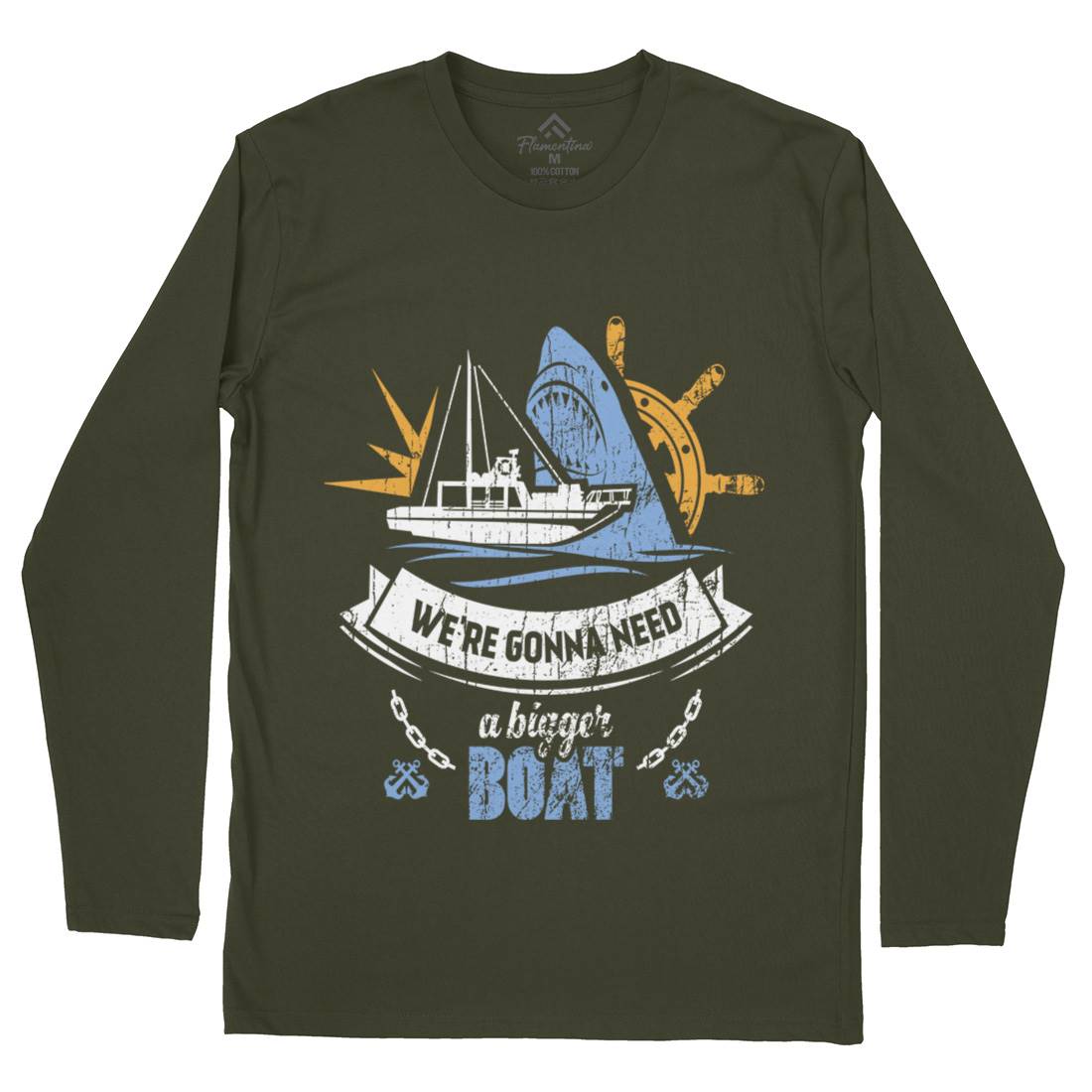 Bigger Boat Mens Long Sleeve T-Shirt Navy D307