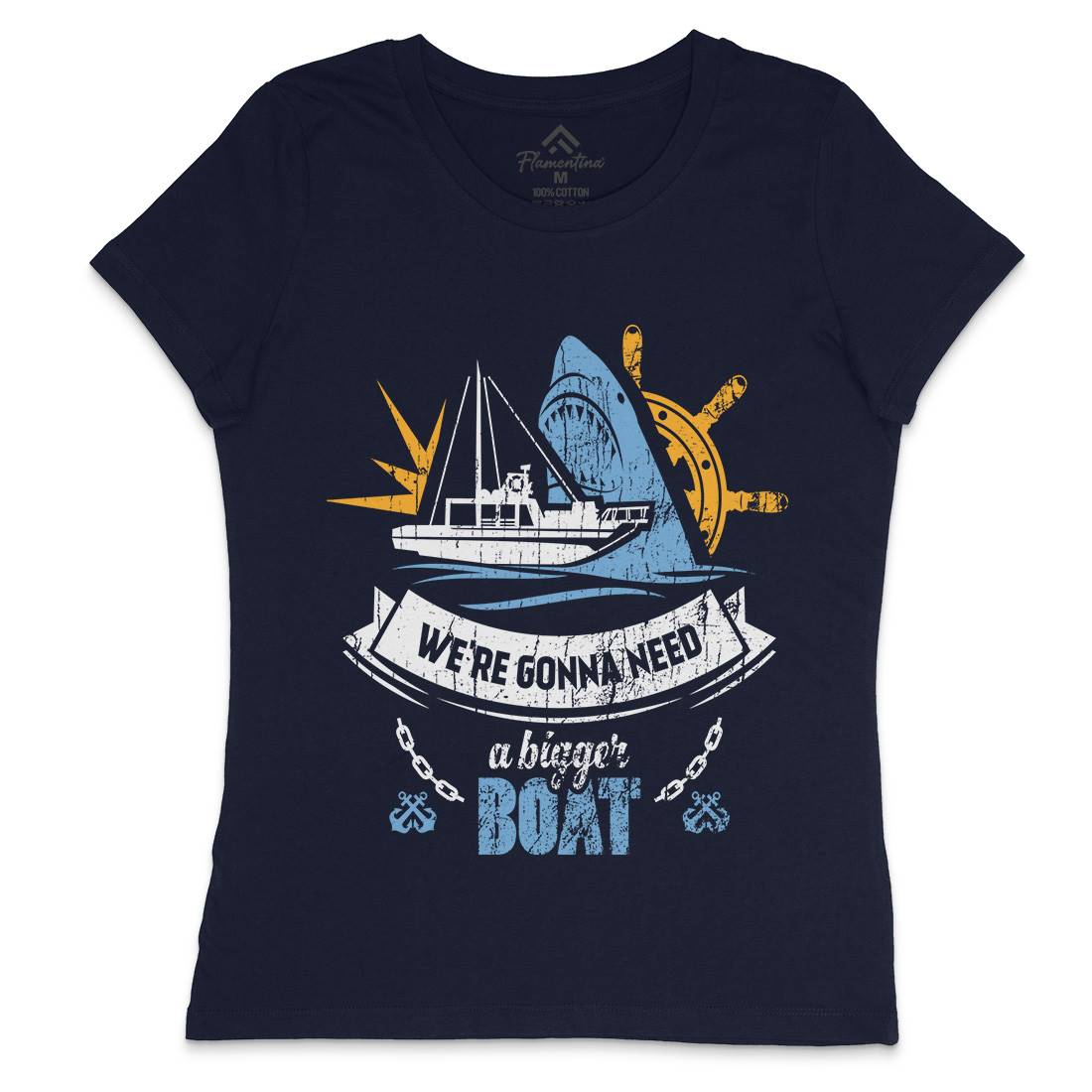 Bigger Boat Womens Crew Neck T-Shirt Navy D307