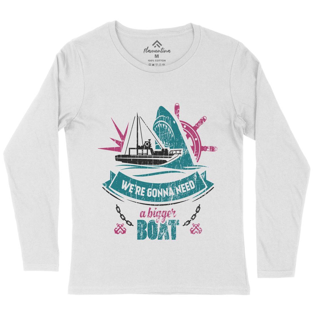 Bigger Boat Womens Long Sleeve T-Shirt Navy D307