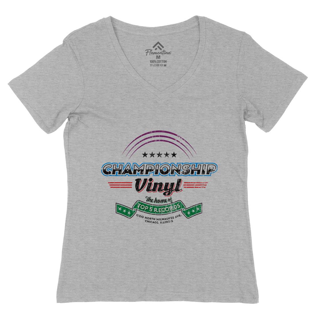 Championship Vinyl Womens Organic V-Neck T-Shirt Music D308