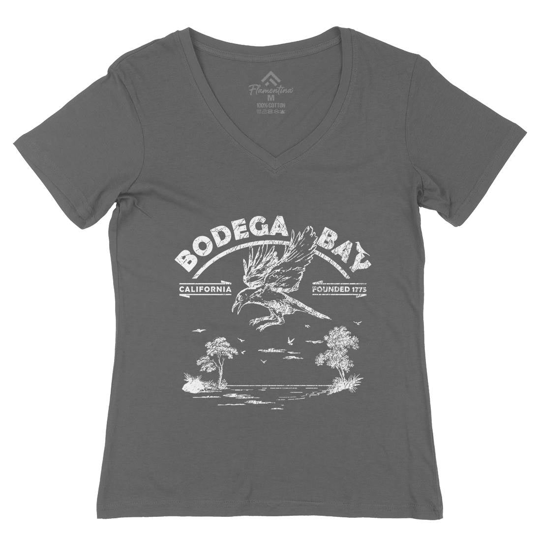 Bodega Bay Womens Organic V-Neck T-Shirt Horror D310