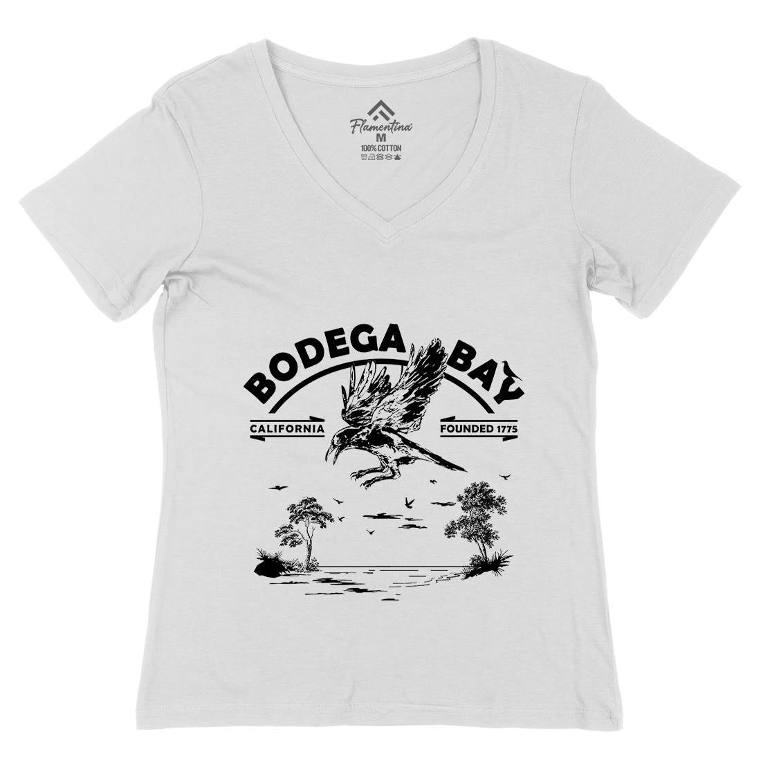 Bodega Bay Womens Organic V-Neck T-Shirt Horror D310