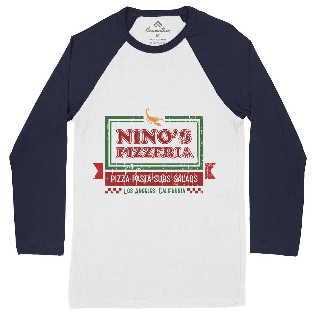 Ninos Pizzeria Mens Long Sleeve Baseball T-Shirt Food D313