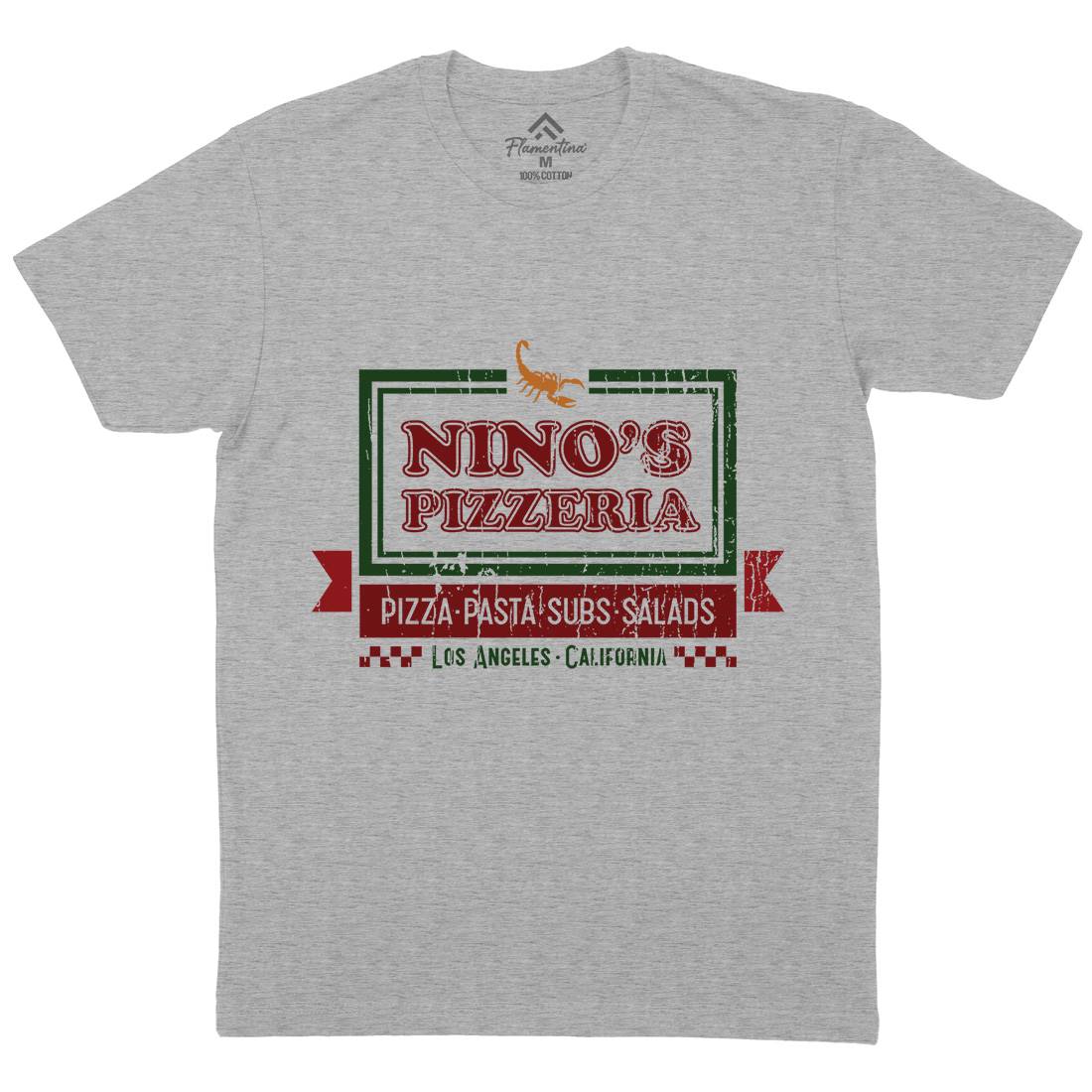 Ninos Pizzeria Mens Organic Crew Neck T-Shirt Food D313