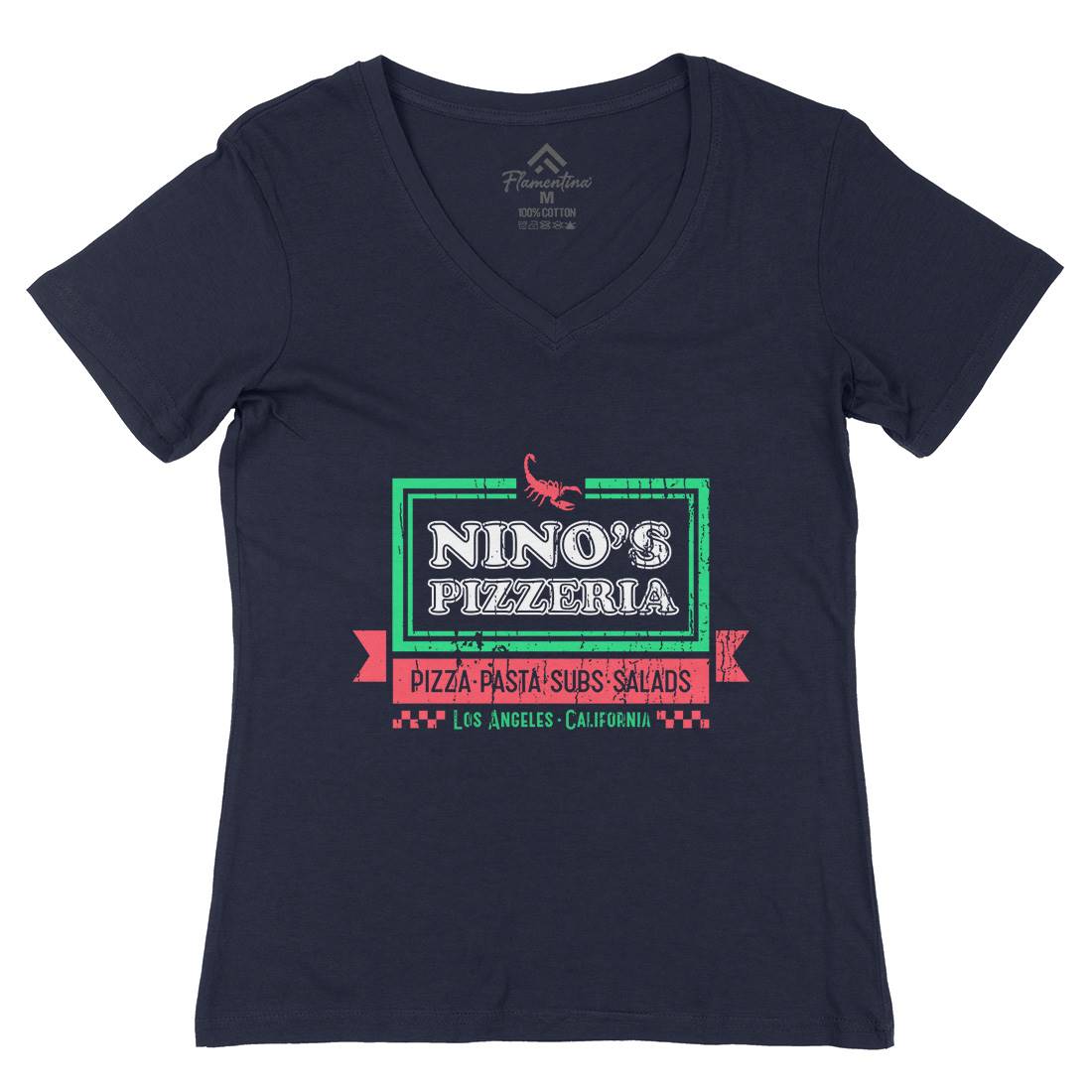 Ninos Pizzeria Womens Organic V-Neck T-Shirt Food D313