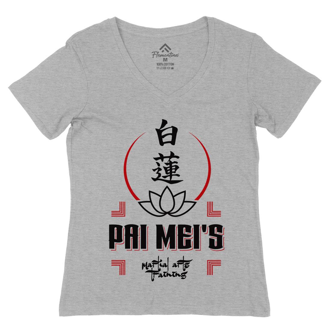 Pai Mei Womens Organic V-Neck T-Shirt Retro D314