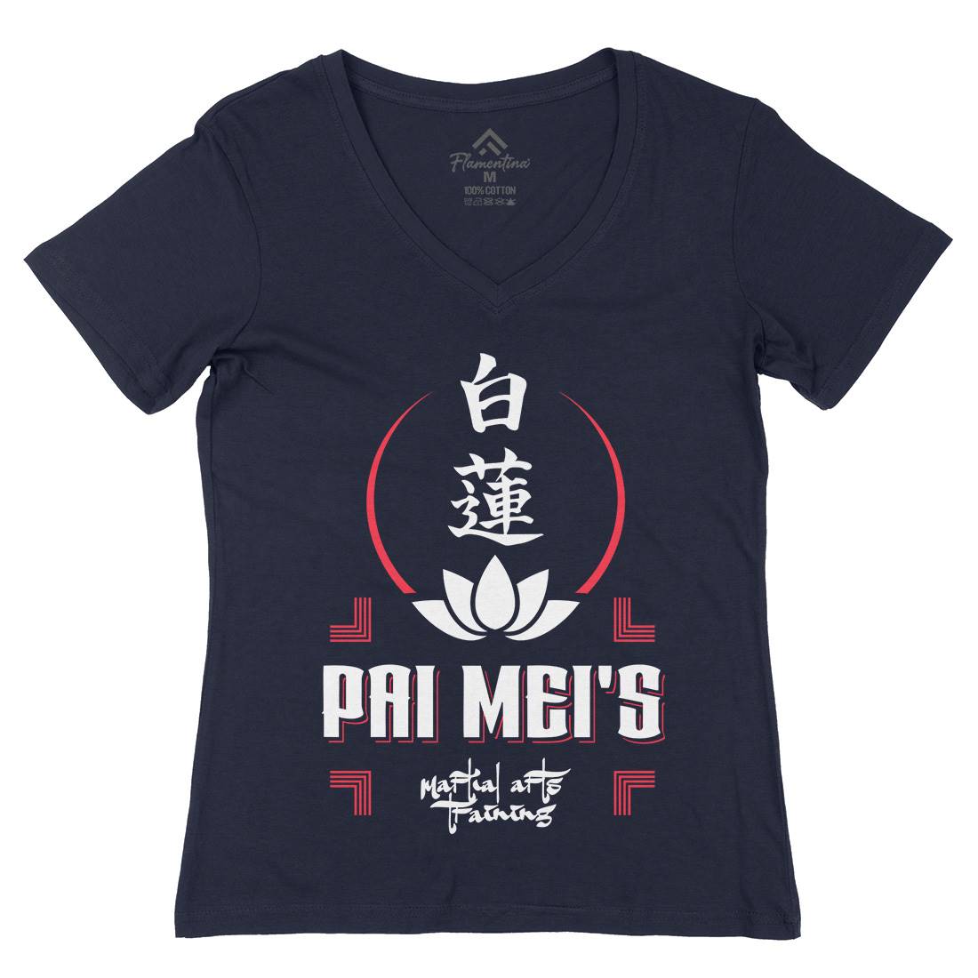 Pai Mei Womens Organic V-Neck T-Shirt Retro D314