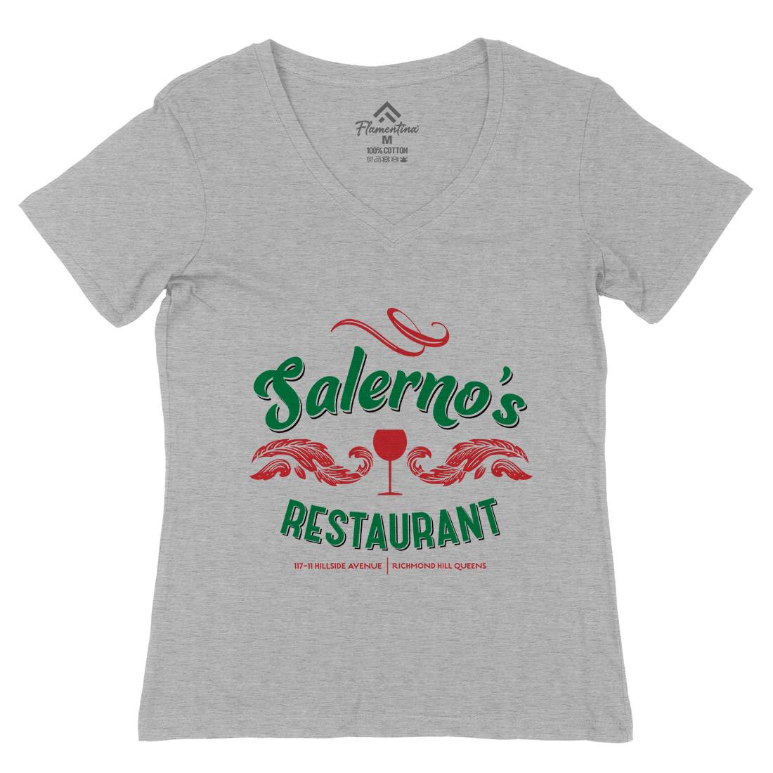 Salernos Restaurant Womens Organic V-Neck T-Shirt Food D316