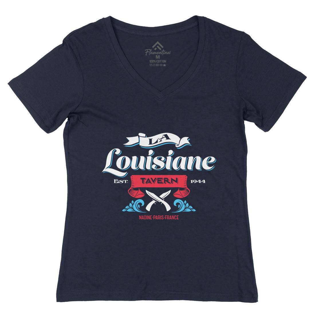 La Louisiane Tavern Womens Organic V-Neck T-Shirt Food D317