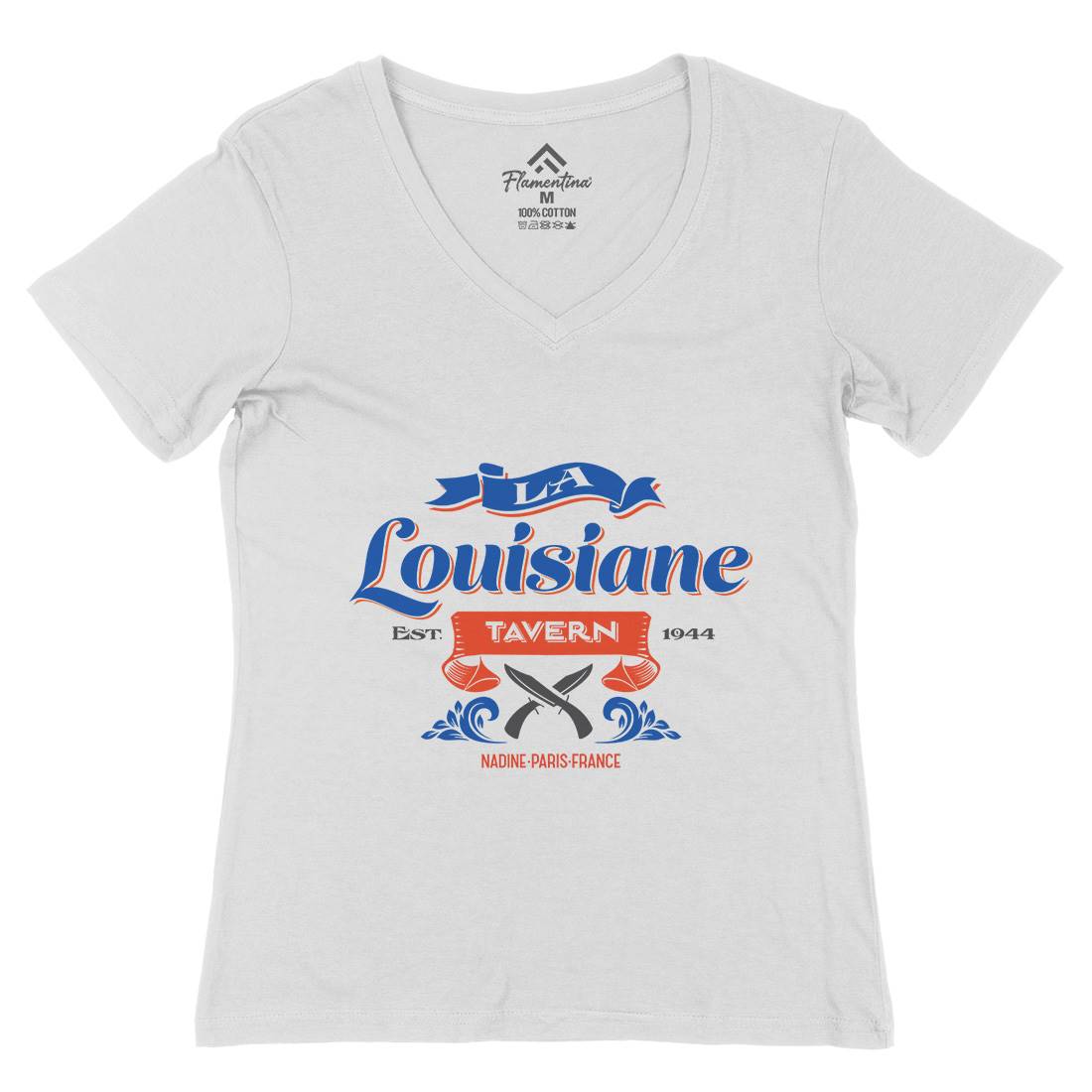 La Louisiane Tavern Womens Organic V-Neck T-Shirt Food D317