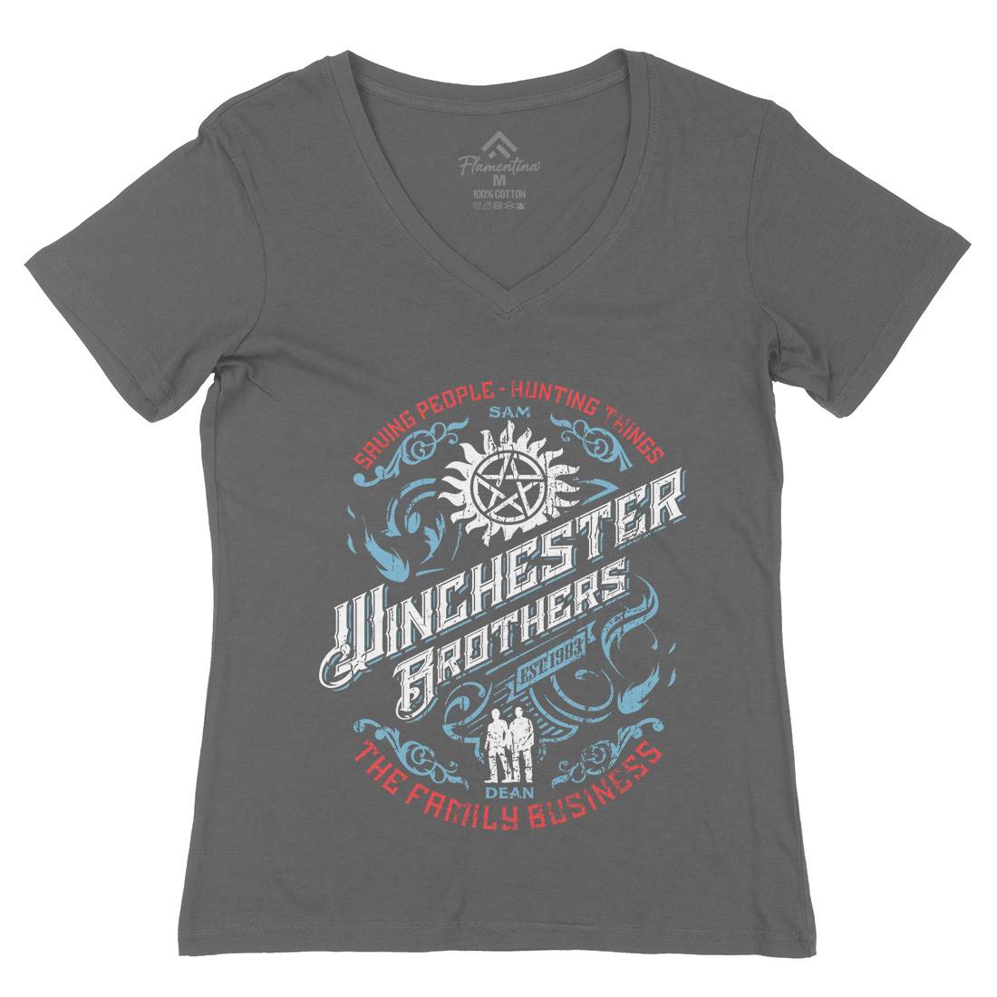 Winchester Womens Organic V-Neck T-Shirt Horror D330