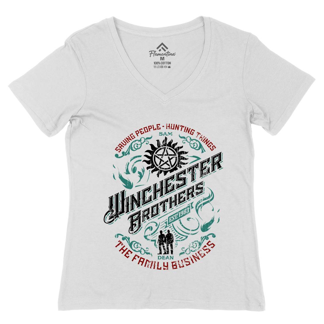 Winchester Womens Organic V-Neck T-Shirt Horror D330