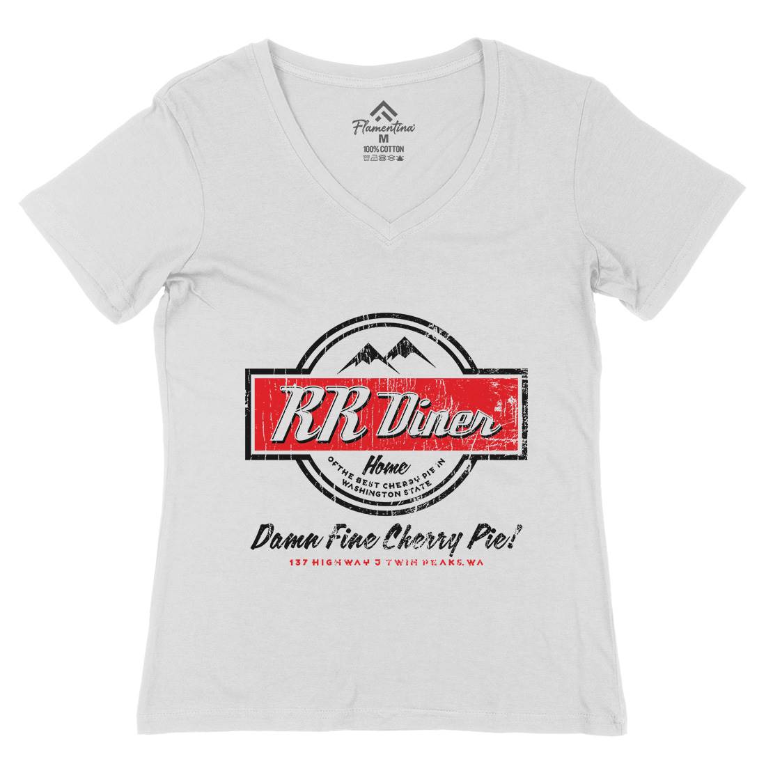 Double Rr Diner Womens Organic V-Neck T-Shirt Horror D335