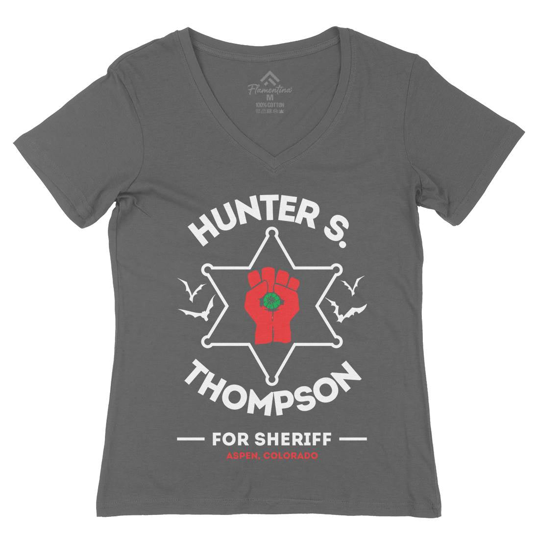 Hunter Thompson Womens Organic V-Neck T-Shirt Retro D336
