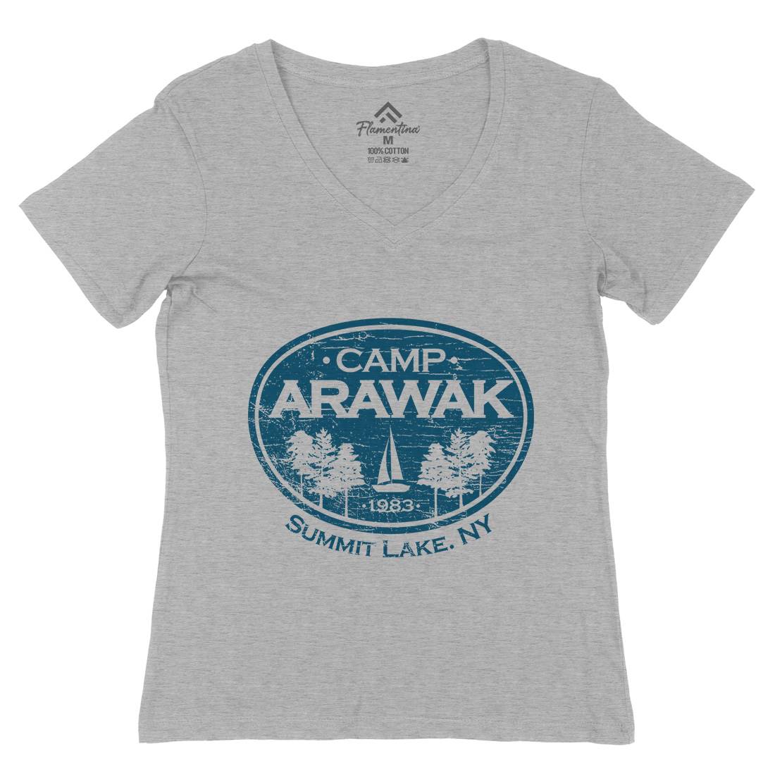 Camp Arawak Womens Organic V-Neck T-Shirt Horror D341