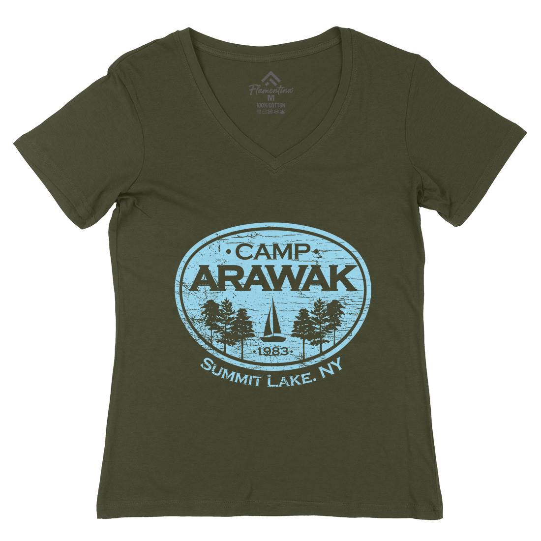 Camp Arawak Womens Organic V-Neck T-Shirt Horror D341