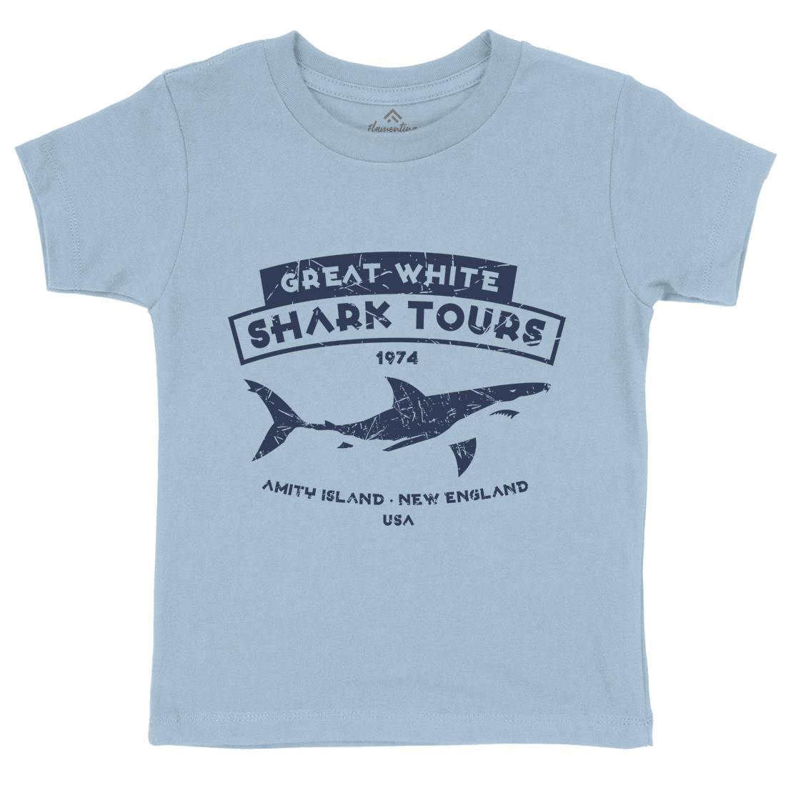Great White Shark Tours Kids Crew Neck T-Shirt Navy D348