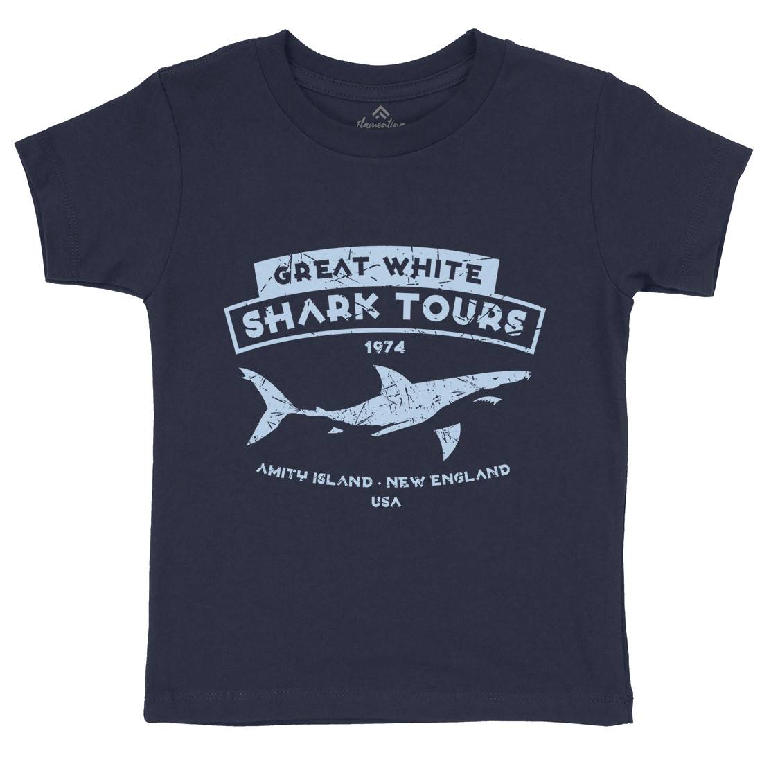 Great White Shark Tours Kids Crew Neck T-Shirt Navy D348