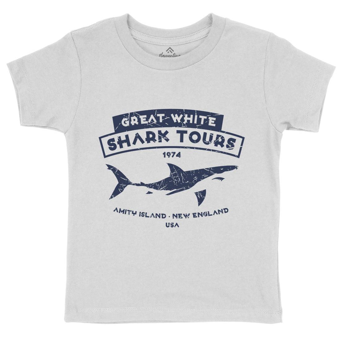 Great White Shark Tours Kids Crew Neck T-Shirt Navy D348