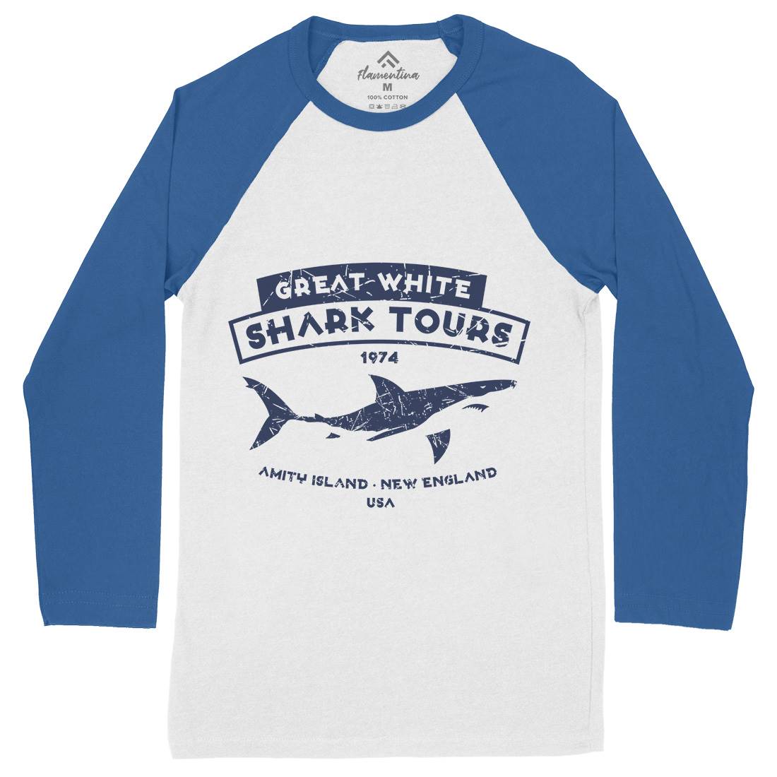 Great White Shark Tours Mens Long Sleeve Baseball T-Shirt Navy D348