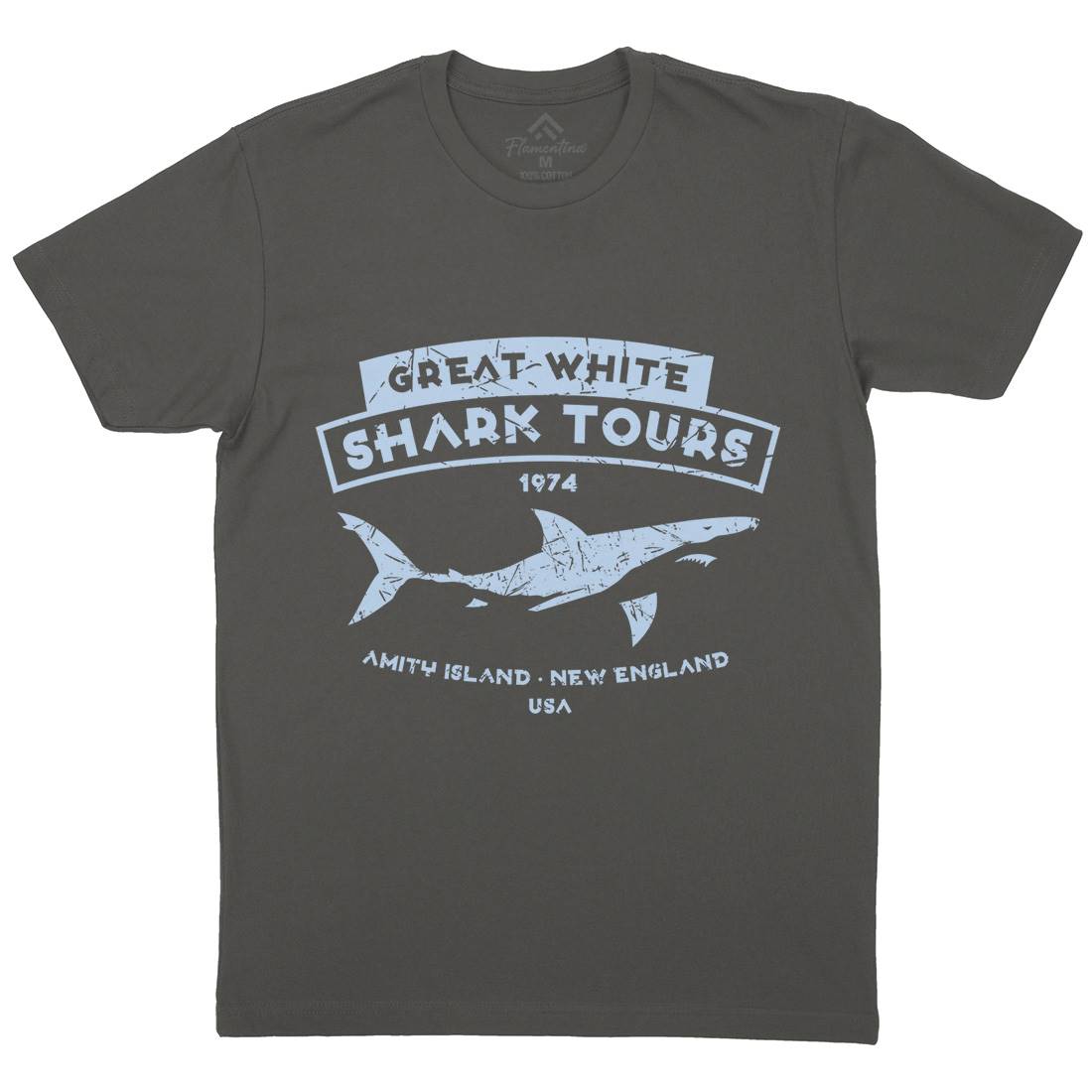 Great White Shark Tours Mens Crew Neck T-Shirt Navy D348