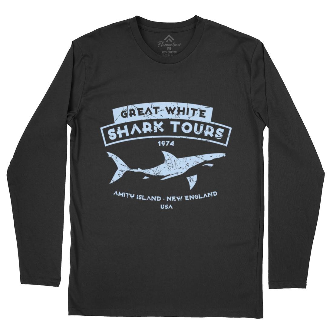 Great White Shark Tours Mens Long Sleeve T-Shirt Navy D348