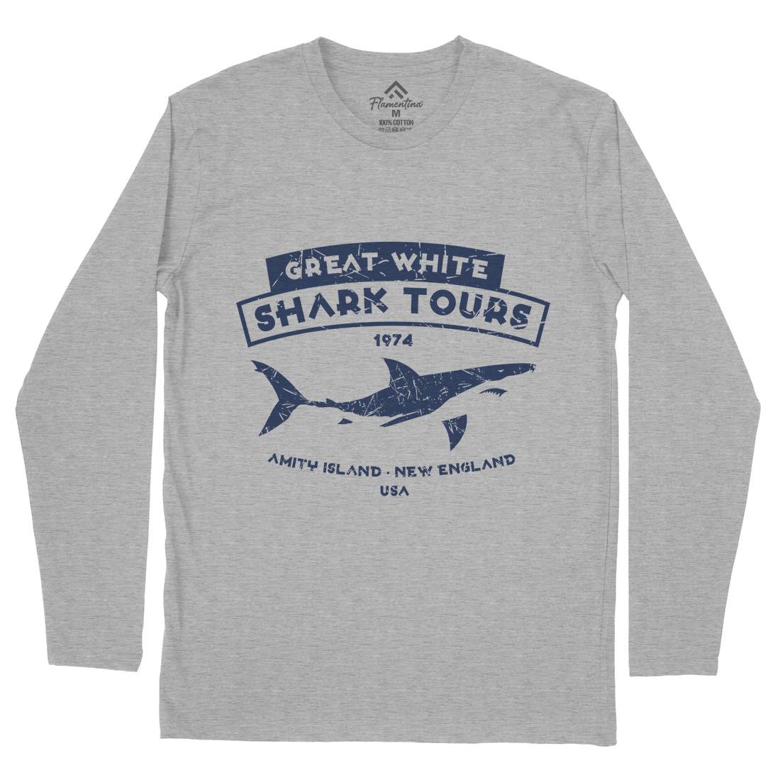 Great White Shark Tours Mens Long Sleeve T-Shirt Navy D348