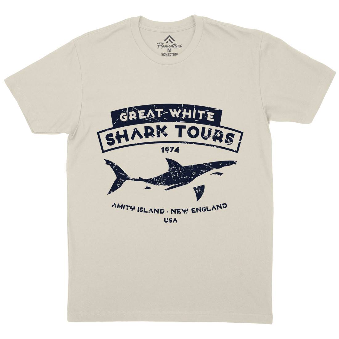 Great White Shark Tours Mens Organic Crew Neck T-Shirt Navy D348