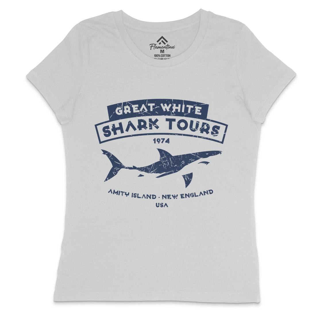 Great White Shark Tours Womens Crew Neck T-Shirt Navy D348