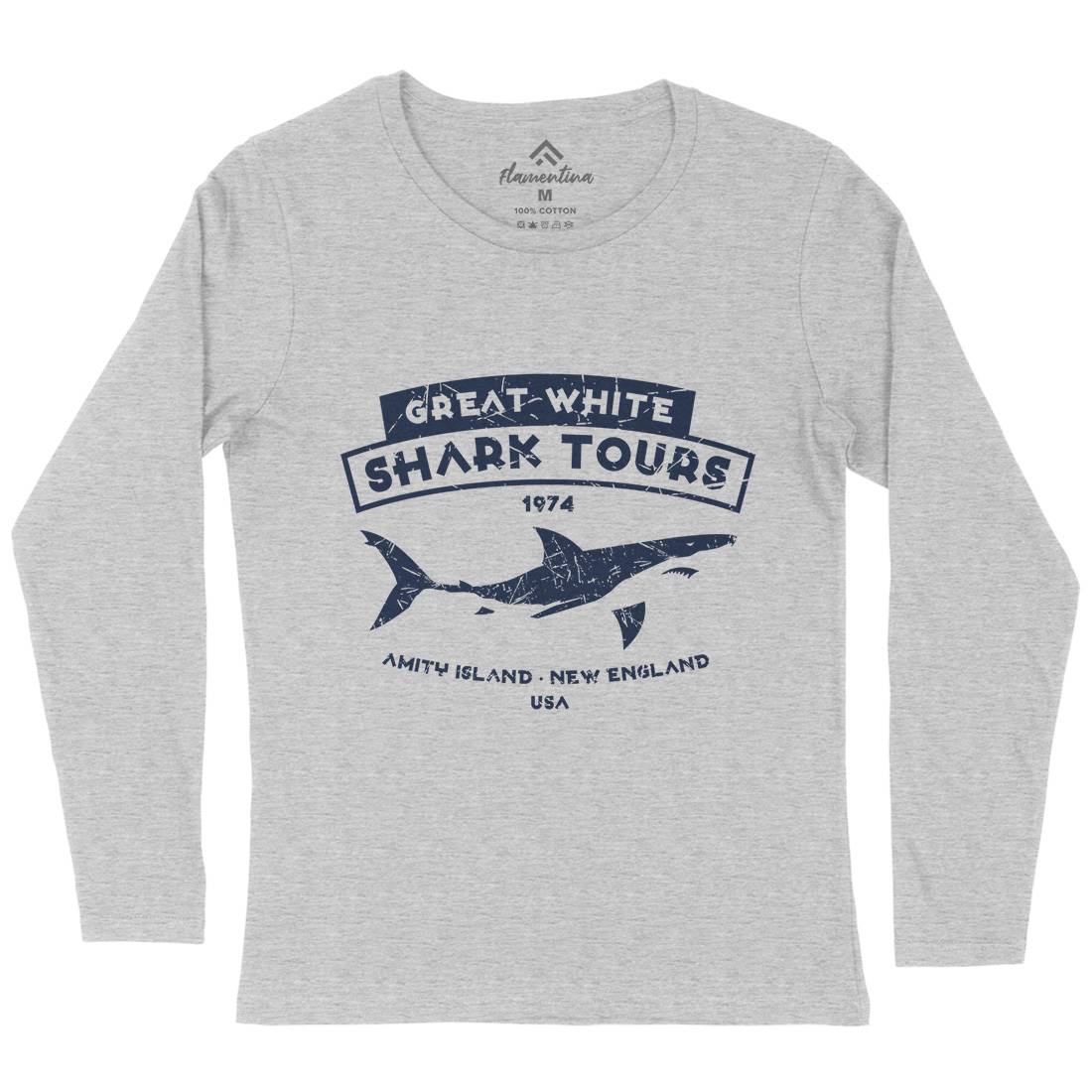 Great White Shark Tours Womens Long Sleeve T-Shirt Navy D348