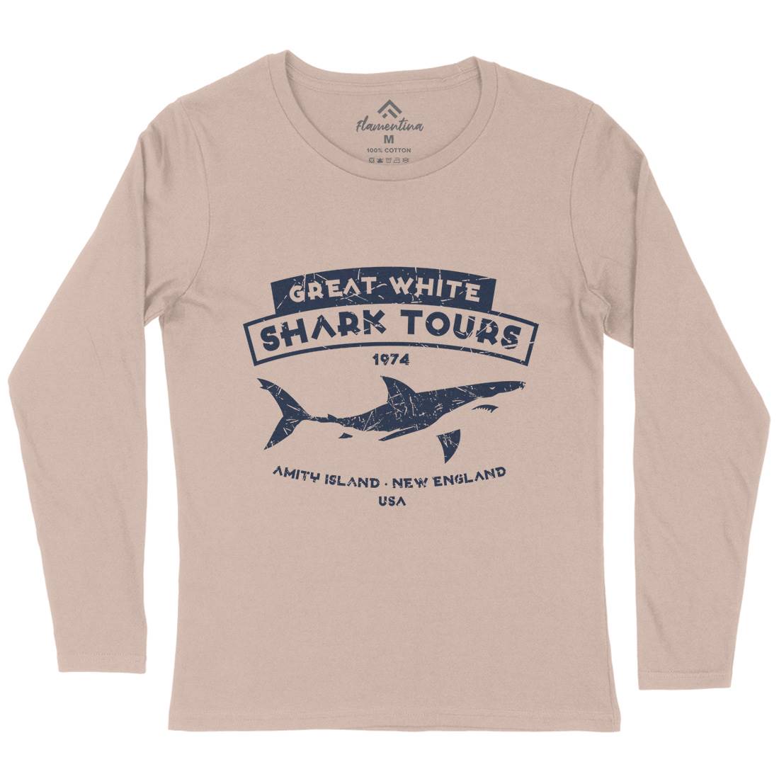 Great White Shark Tours Womens Long Sleeve T-Shirt Navy D348