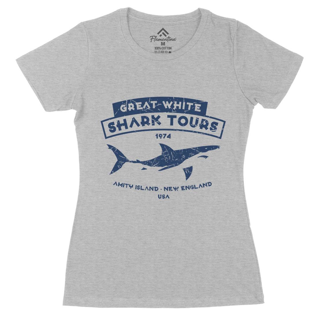 Great White Shark Tours Womens Organic Crew Neck T-Shirt Navy D348