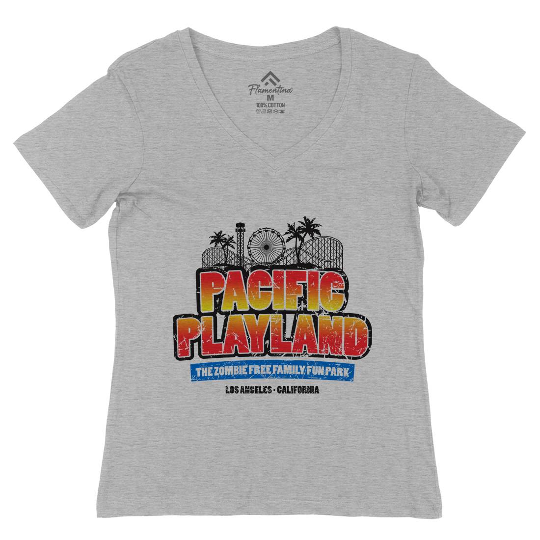 Pacific Playland Womens Organic V-Neck T-Shirt Horror D349