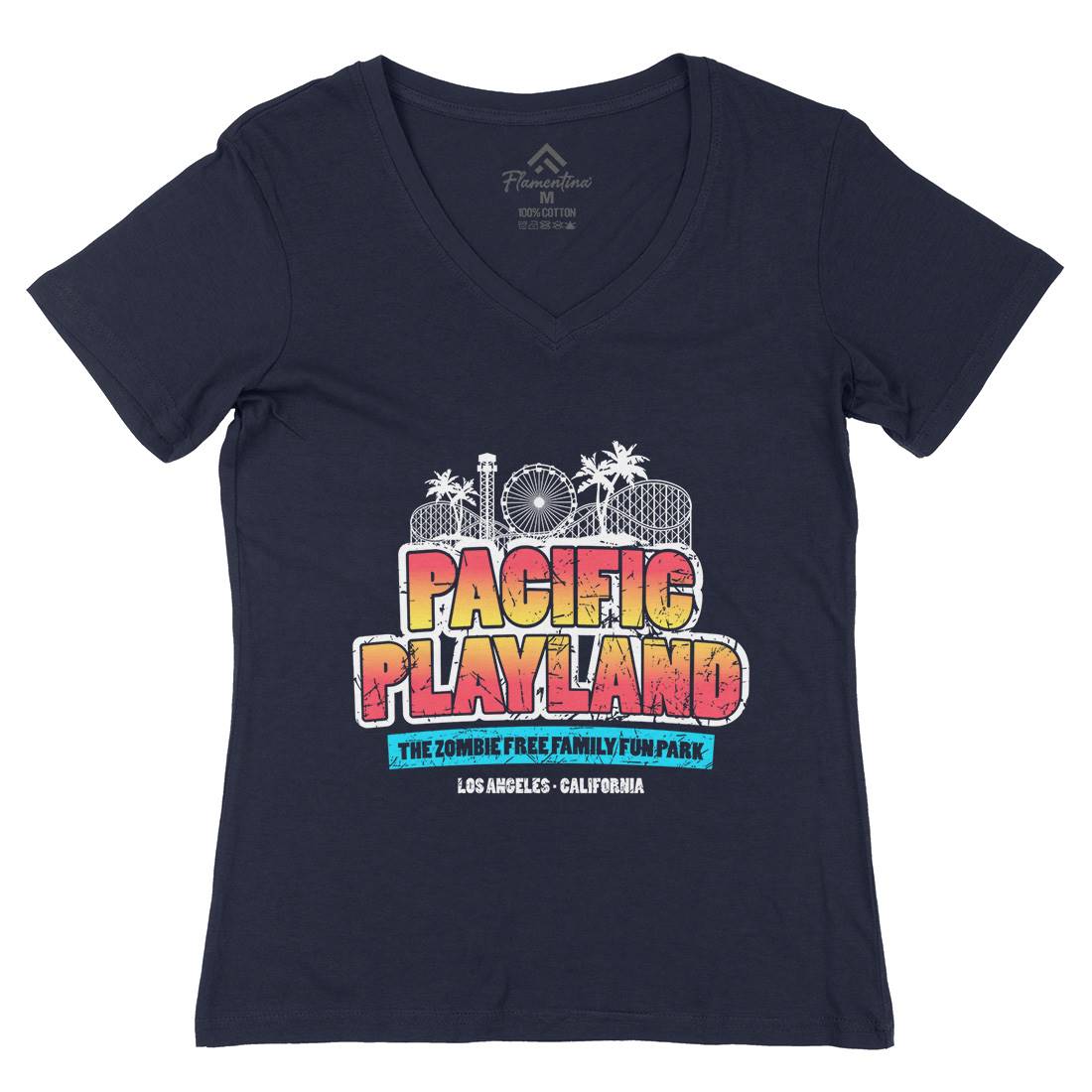 Pacific Playland Womens Organic V-Neck T-Shirt Horror D349