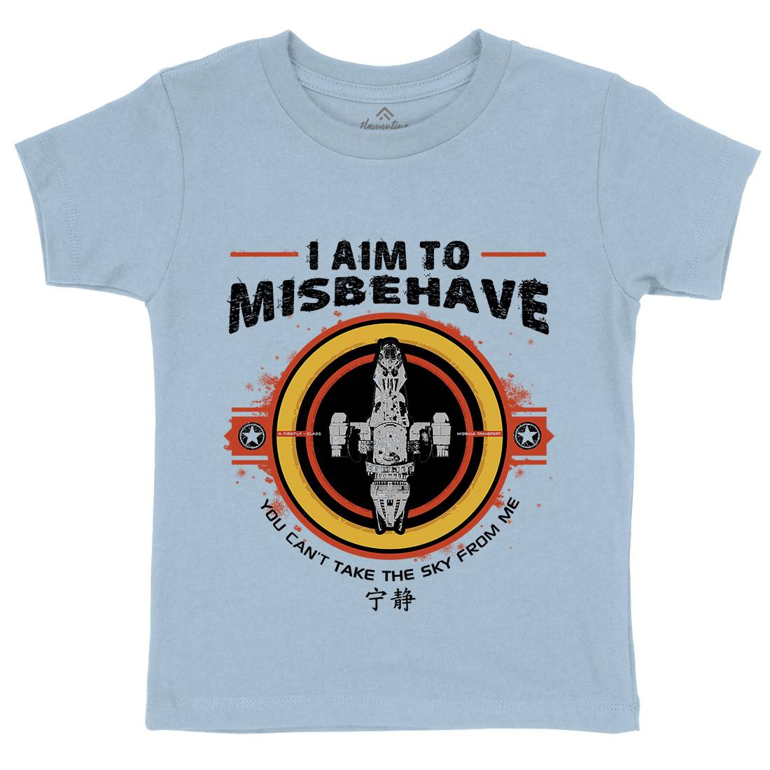 I Aim To Misbehave Kids Crew Neck T-Shirt Space D352