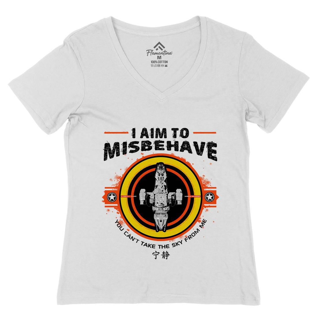 I Aim To Misbehave Womens Organic V-Neck T-Shirt Space D352