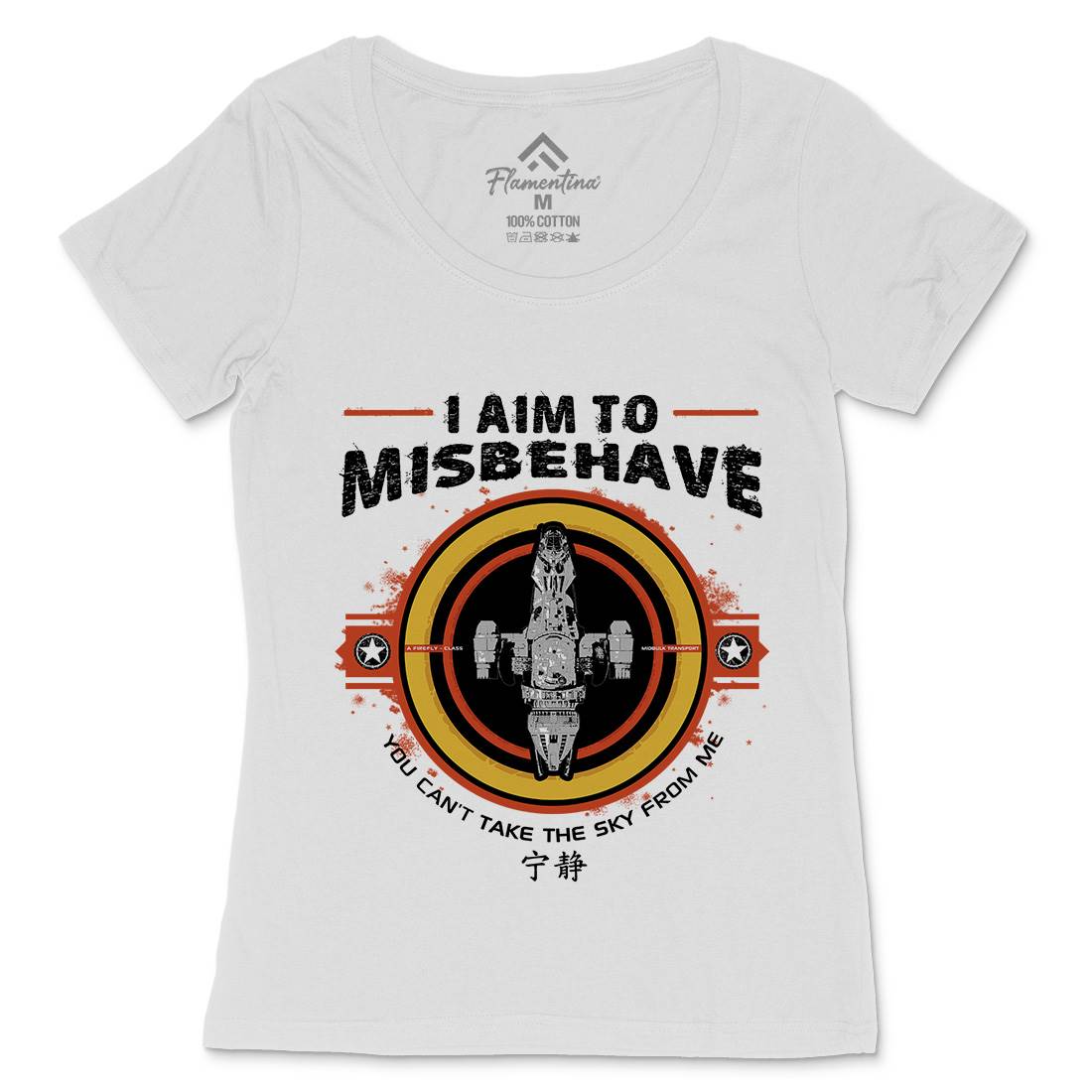 I Aim To Misbehave Womens Scoop Neck T-Shirt Space D352