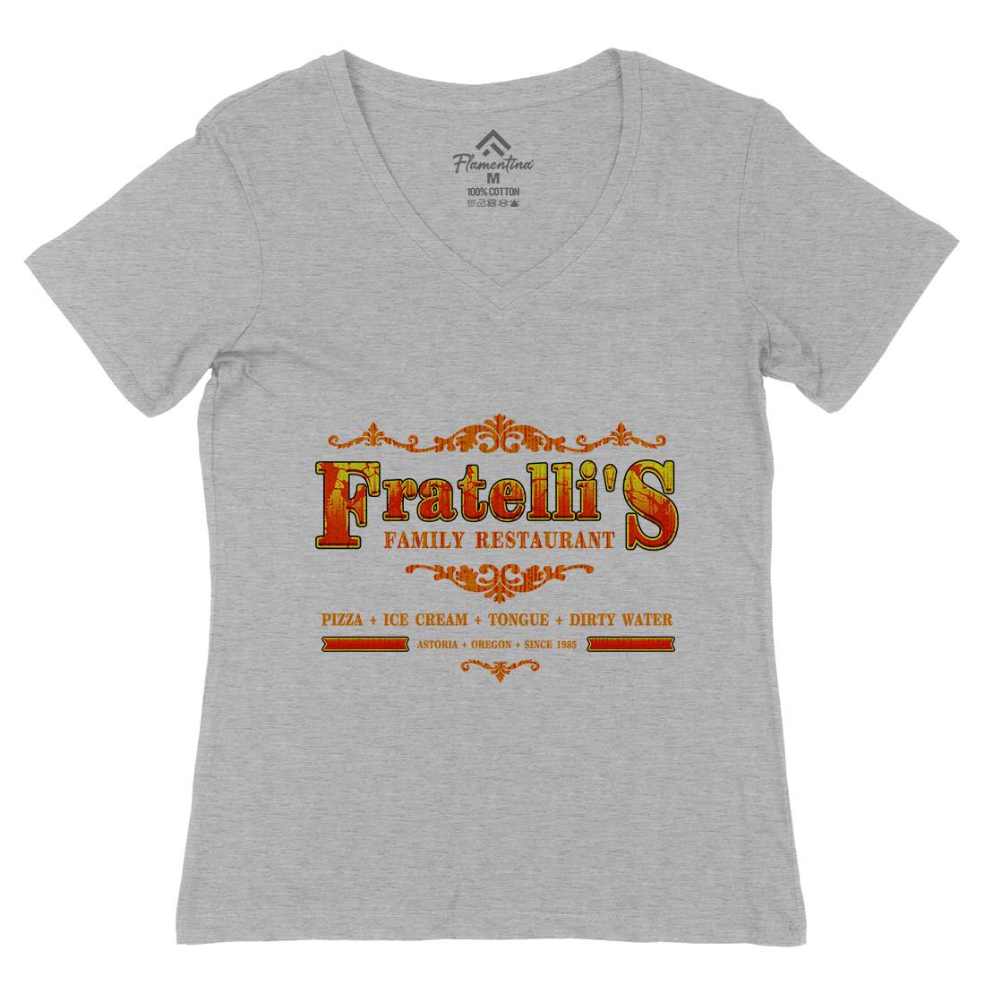 Fratellis Restaurant Womens Organic V-Neck T-Shirt Horror D353