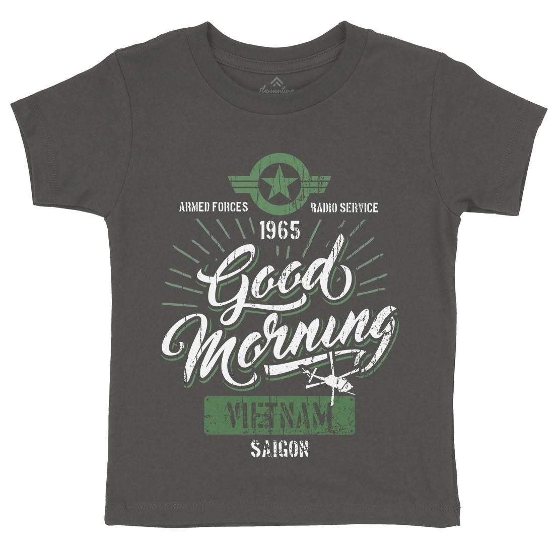 Good Morning Vietnam Kids Organic Crew Neck T-Shirt Army D356